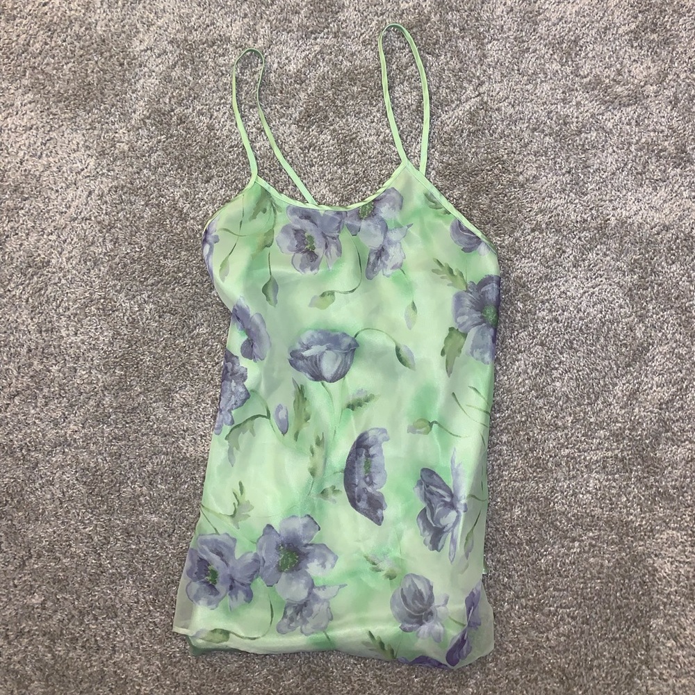 Lime Green & Purple Polyester Floral blouse sz M - Picture 4 of 13